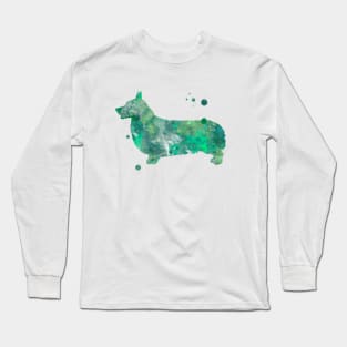 Green Corgi Watercolor Painting Long Sleeve T-Shirt